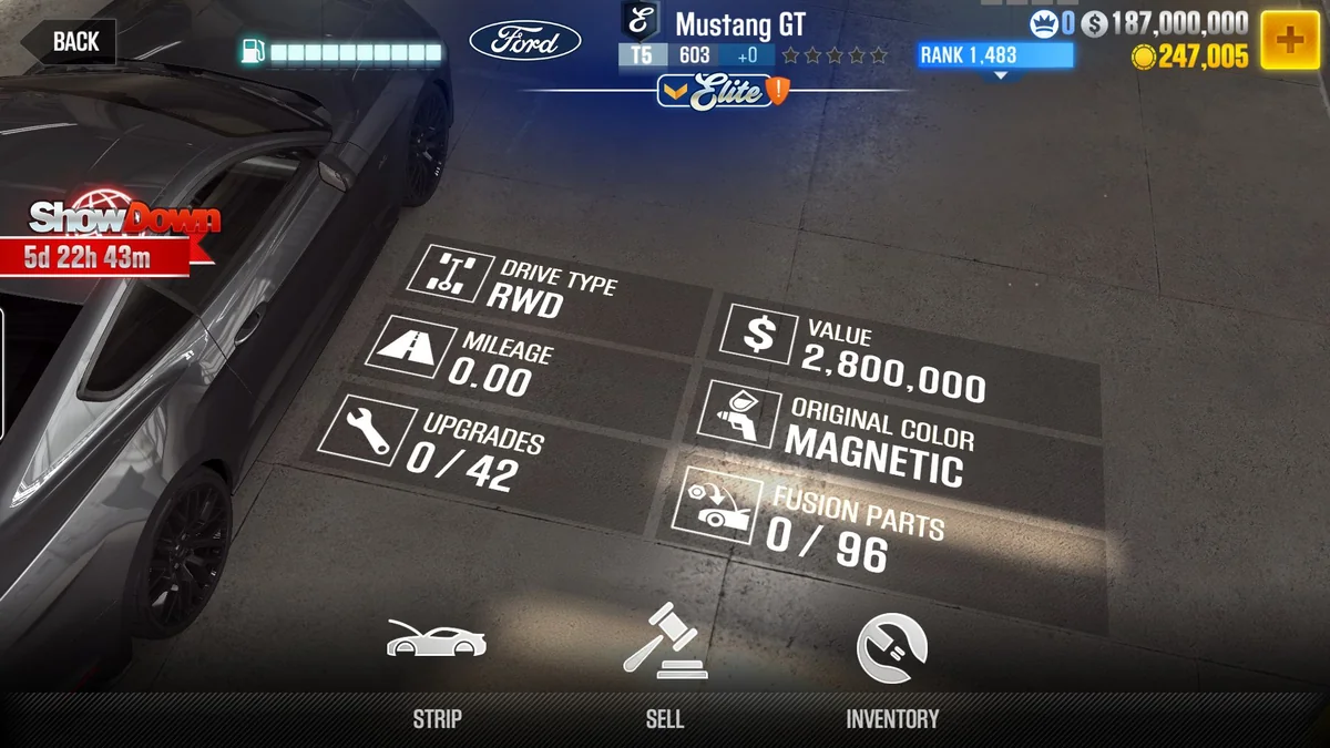 Ford Mustang GT CSR2 fusion parts and tune setup