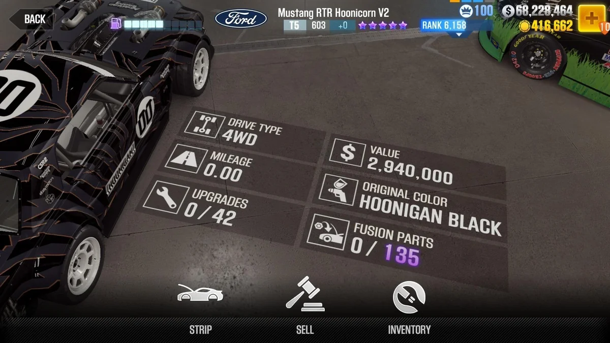 Ford Mustang RTR Hoonicorn V2 CSR2 fusion parts and upgrade breakdown, tier 5 purple star car