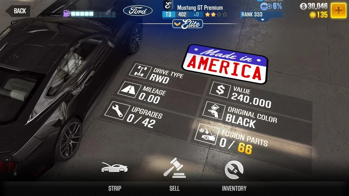Ford Mustang GT Premium CSR2 fusion parts and tune setup