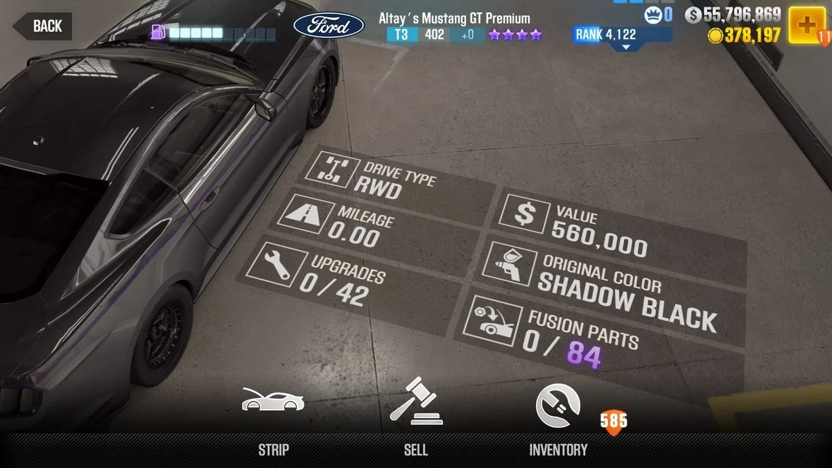 Ford Altay's Mustang GT Premium CSR2 fusion parts and tune setup