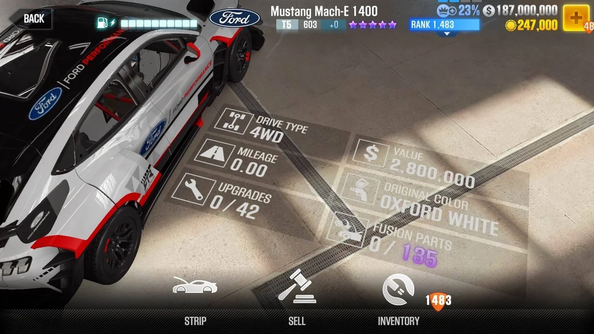 Ford Mustang Mach-E 1400 CSR2 fusion parts and upgrade breakdown, tier 5 purple star car