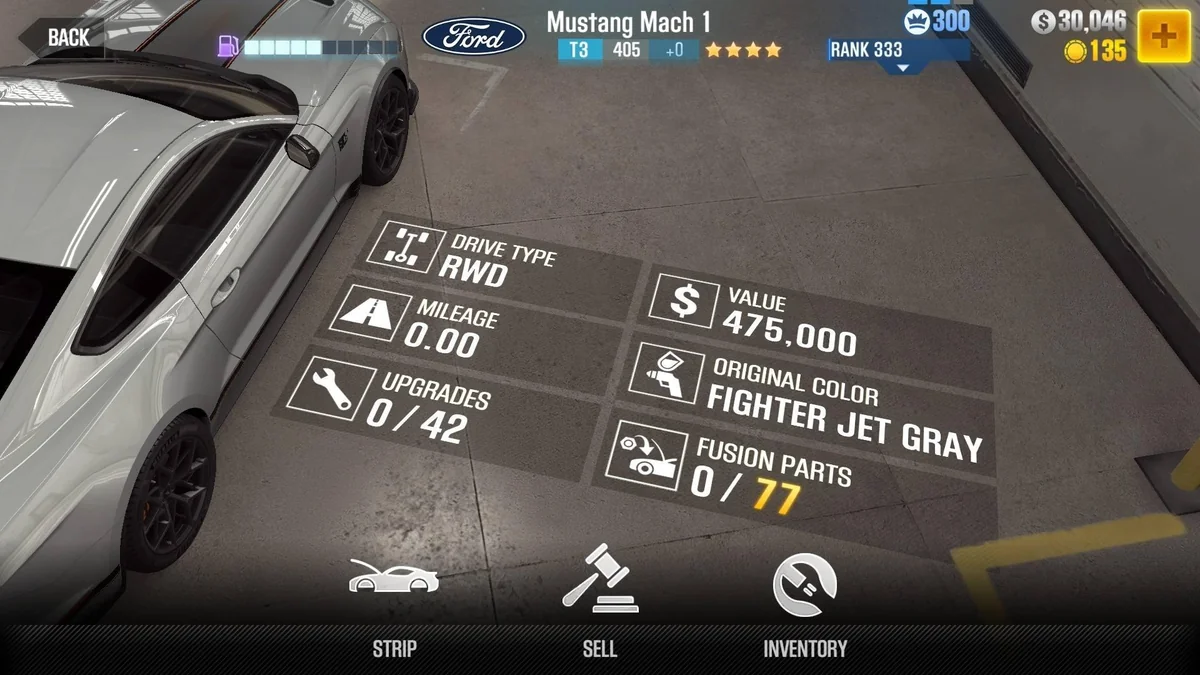Ford Mustang Mach 1 CSR2 fusion parts and upgrade breakdown, tier 3 gold star car
