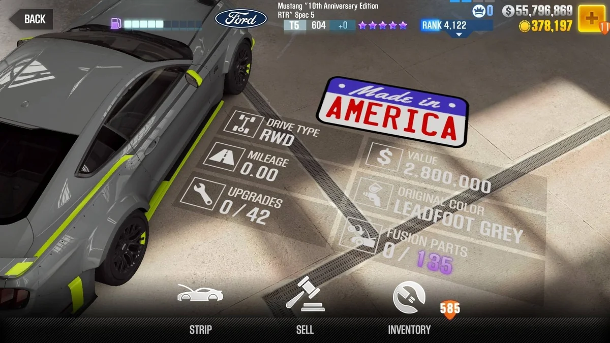 Ford Mustang "10 Anniversary Edition RTR" Spec 5 CSR2 fusion parts and tune setup