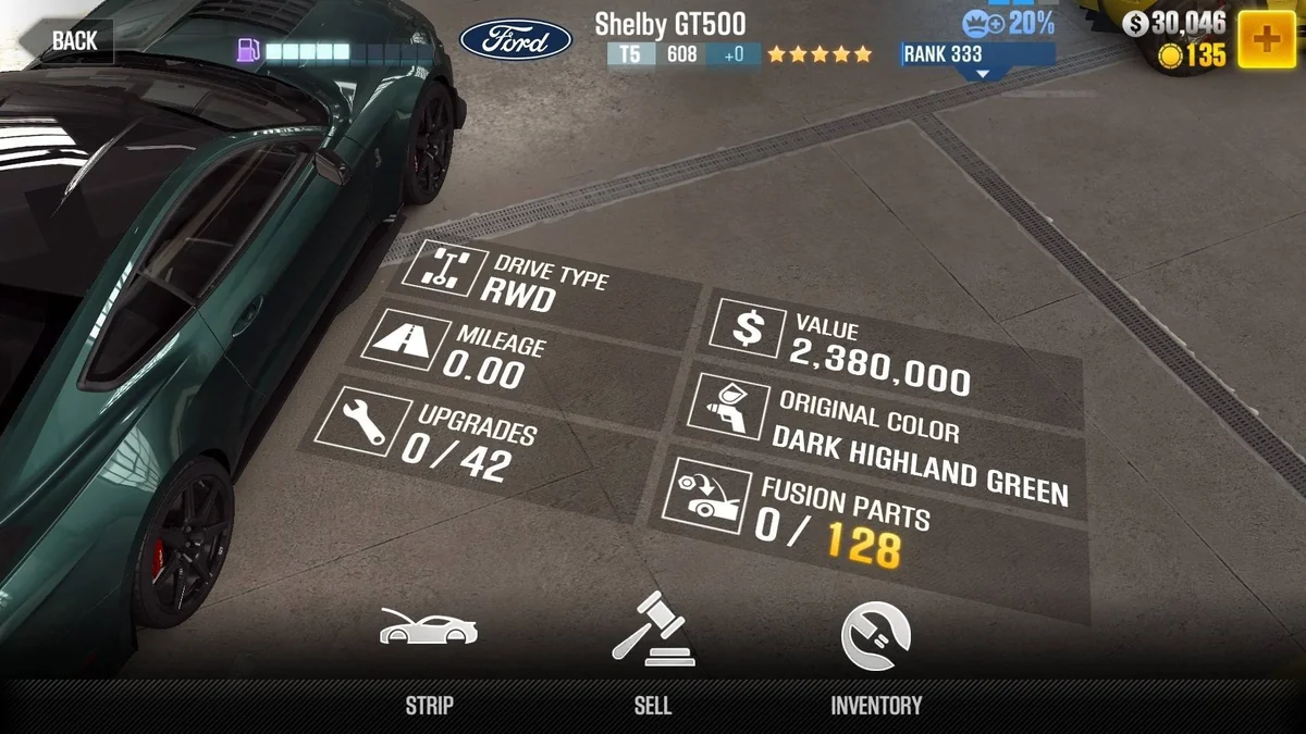 Ford Shelby GT500 CSR2 fusion parts and tune setup