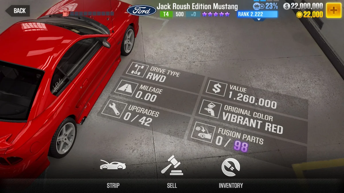 Ford Jack Roush Edition Mustang CSR2 fusion parts and upgrade breakdown, tier 4 purple star car
