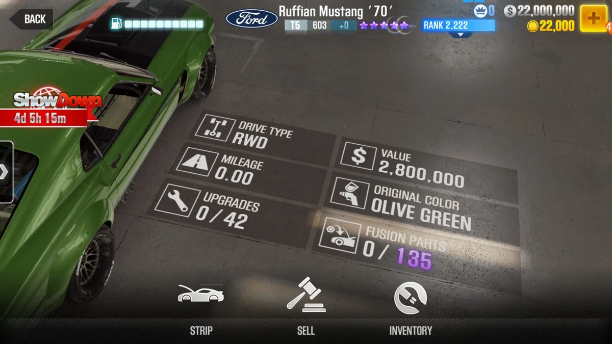Ford Ruffian Mustang '70' CSR2 fusion parts and upgrade breakdown, tier 5 purple star car