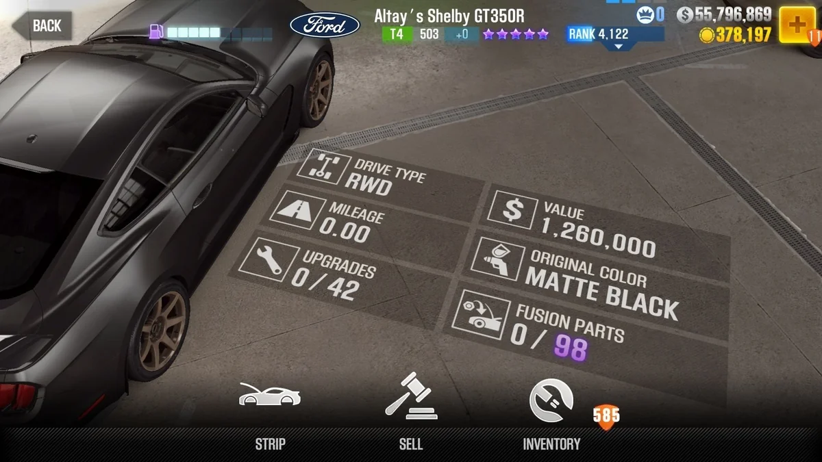 Ford Altay's Shely GT350R CSR2 fusion parts and tune setup