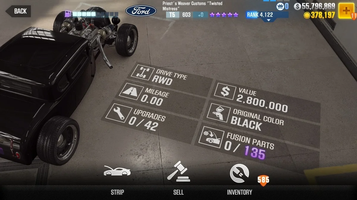 Ford Weaver Customs "Twisted Mistress" (Black) CSR2 fusion parts and tune setup