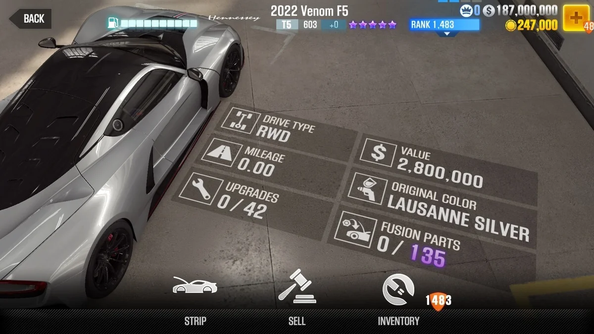 Hennessey 2022 Venom F5 CSR2 fusion parts and upgrade breakdown, tier 5 purple star car