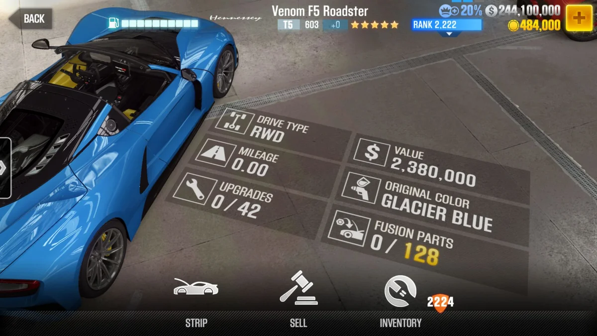 Hennessey Venom F5 Roadster CSR2 fusion parts and tune setup