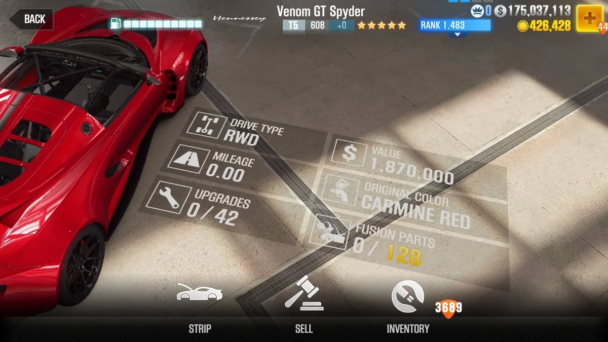 Hennessey Venom GT Spyder CSR2 fusion parts and upgrade breakdown, tier 5 gold star car