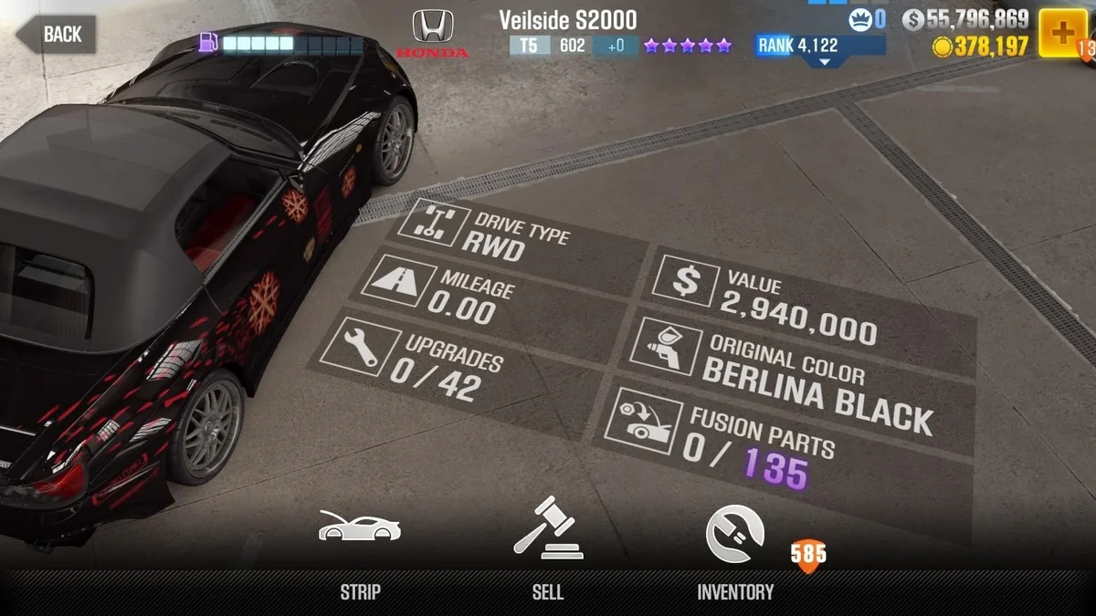 Honda Jakob Torreto's Veilside S2000 (Black) CSR2 fusion parts and tune setup