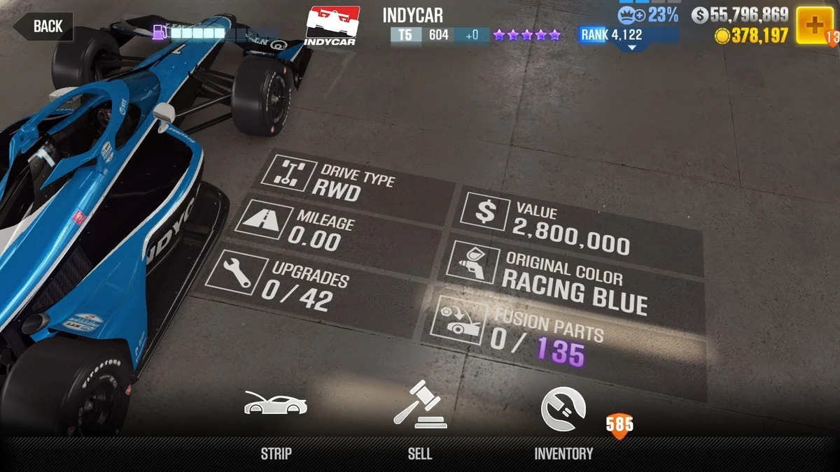 INDYCAR CSR2 fusion parts and tune setup