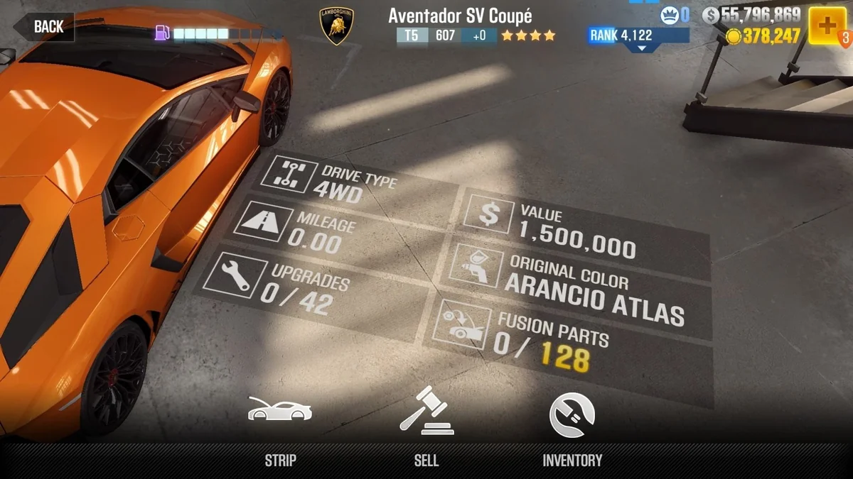 Lamborghini Aventador SV Coupe CSR2 fusion parts and tune setup