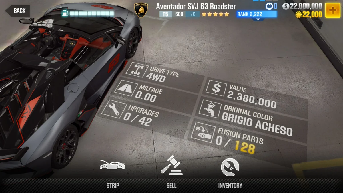 Lamborghini Aventador SVJ 63 Roadster CSR2 fusion parts and tune setup