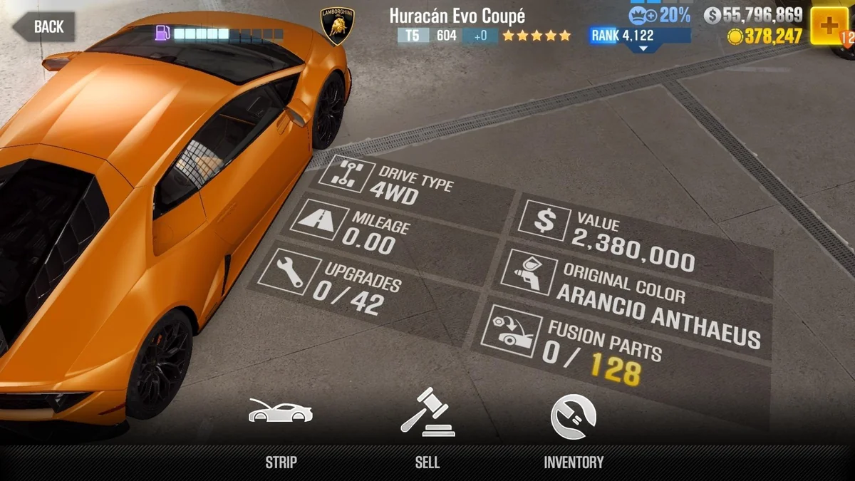 Lamborghini Huracan Evo Coupe CSR2 fusion parts and tune setup