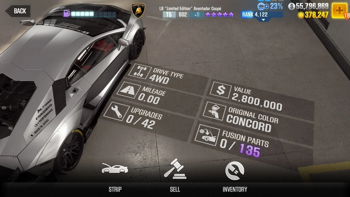 Lamborghini LB “Limited Edtition” Aventador Coupe CSR2 fusion parts and tune setup