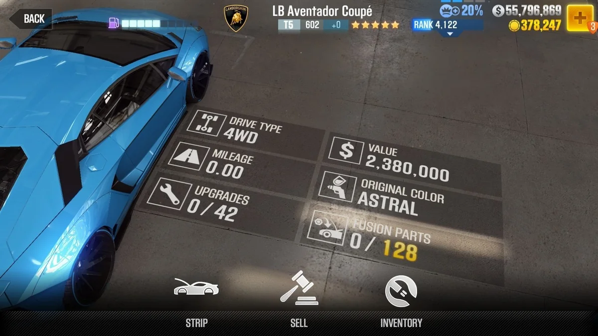 Lamborghini LB Aventador Coupe CSR2 fusion parts and tune setup