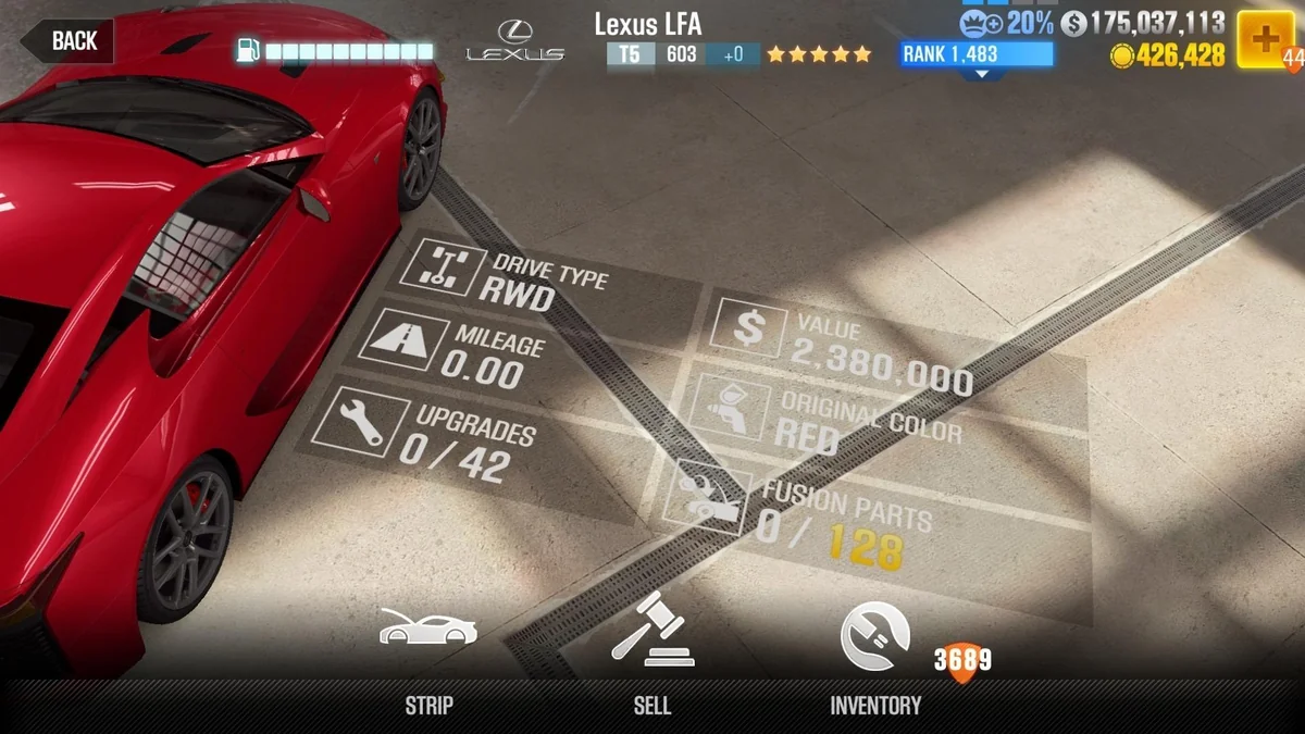 Lexus LFA CSR2 fusion parts and tune setup