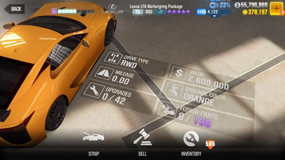 Lexus LFA Nurburgring Package CSR2 fusion parts and tune setup