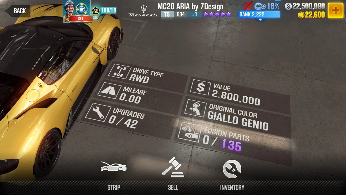 Maserati MC20 ARIA by 7Design CSR2 fusion parts and tune setup