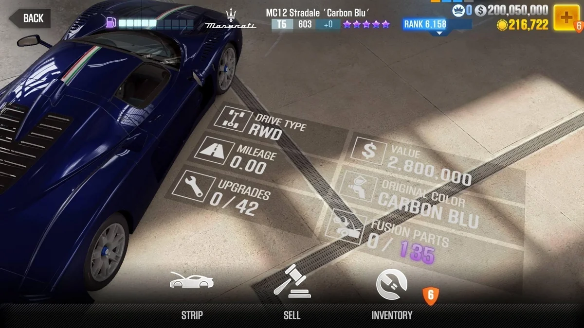 Maserati MC12 Stradate 'CarbonBlu' CSR2 fusion parts and tune setup