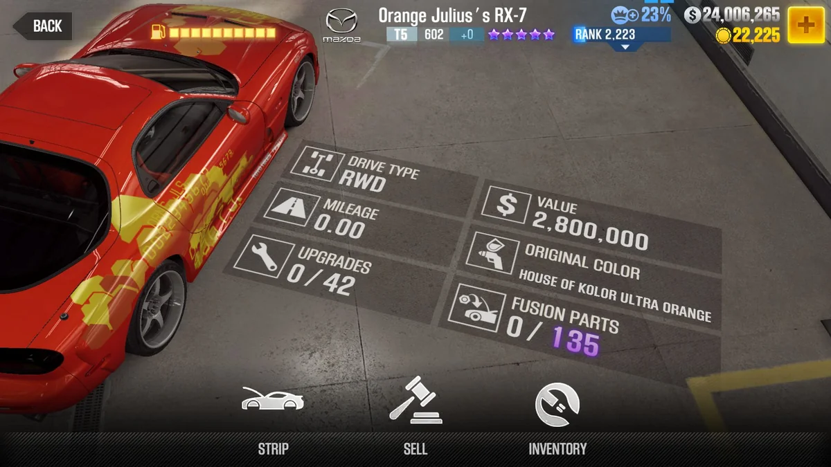 Mazda Orange Julius's RX-7 CSR2 fusion parts and tune setup