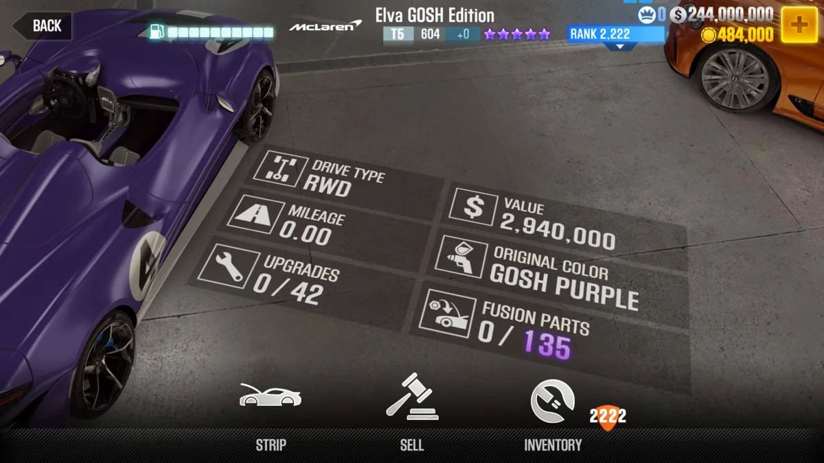 McLaren Elva GOSH Edition CSR2 fusion parts and tune setup