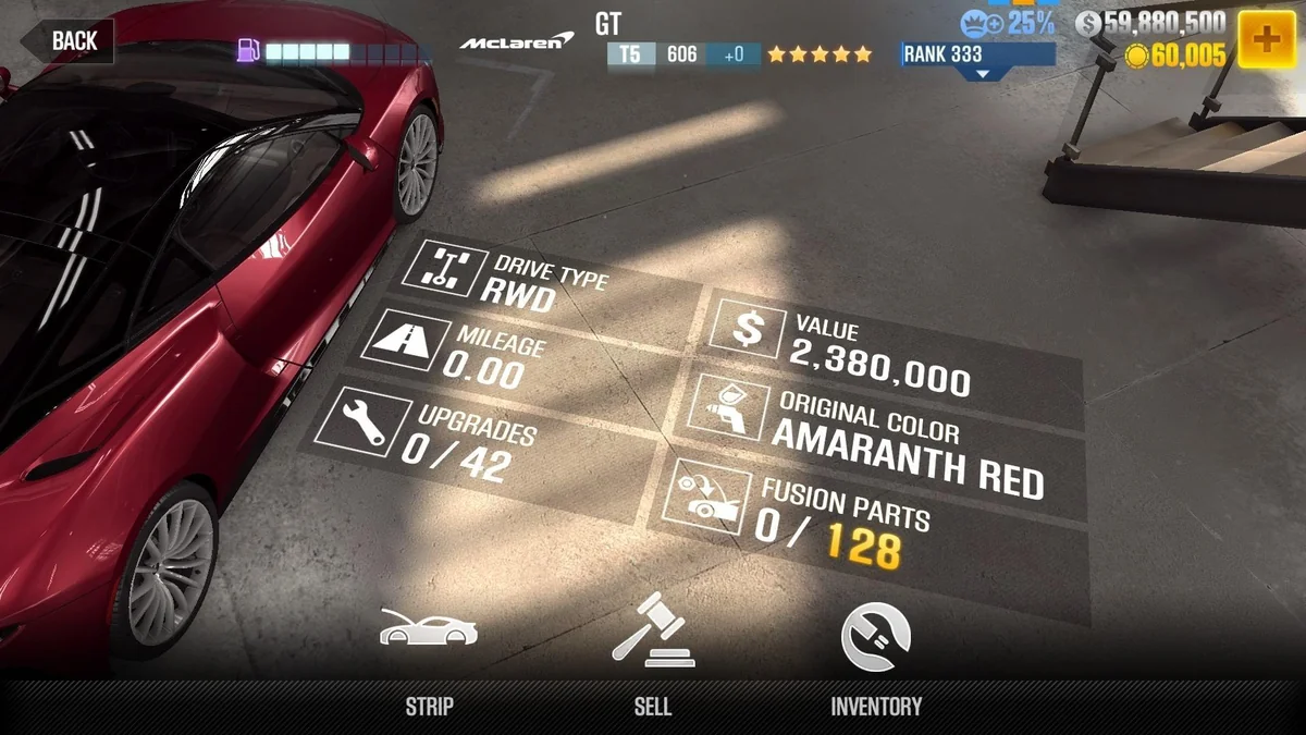 McLaren GT CSR2 fusion parts and upgrade breakdown, tier 5 purple star car