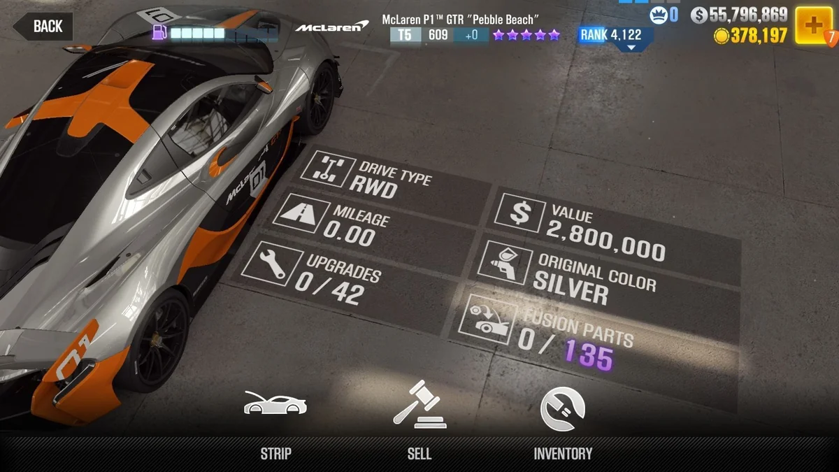 McLaren P1 GTR “Pebble Beach” CSR2 fusion parts and tune setup
