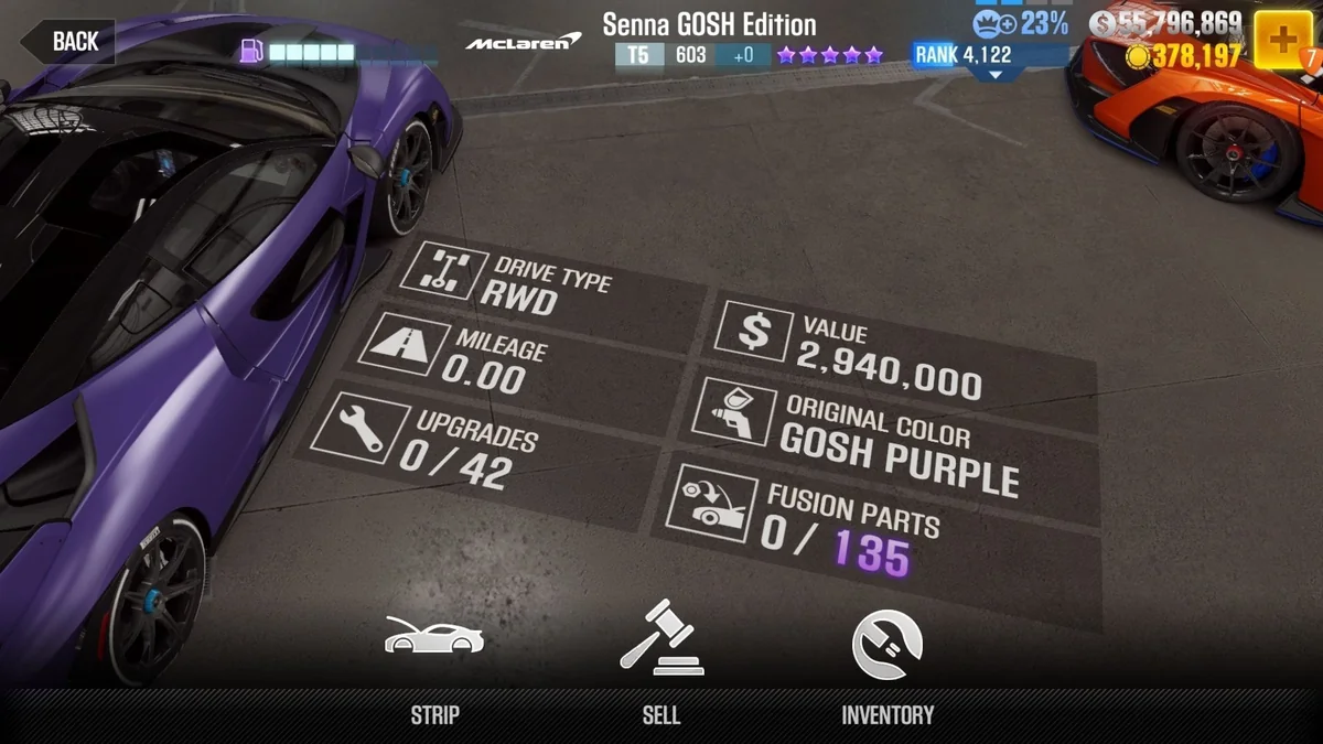 McLaren Senna GOSH Edition CSR2 fusion parts and tune setup
