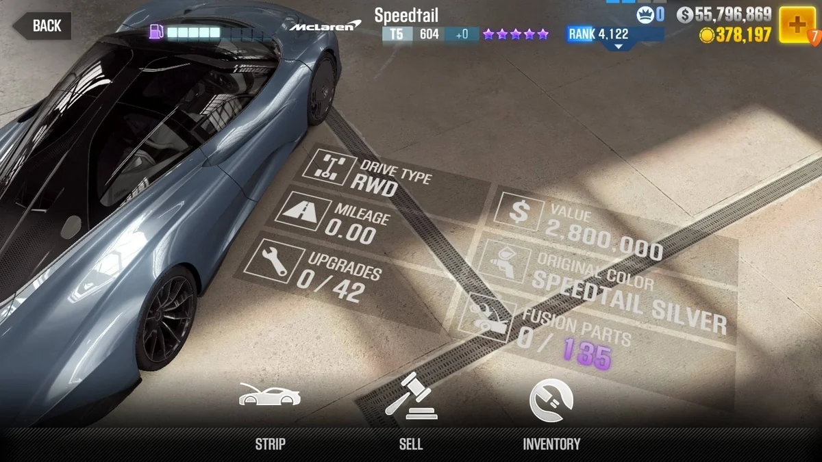 McLaren Speedtail (Blue) CSR2 fusion parts and tune setup