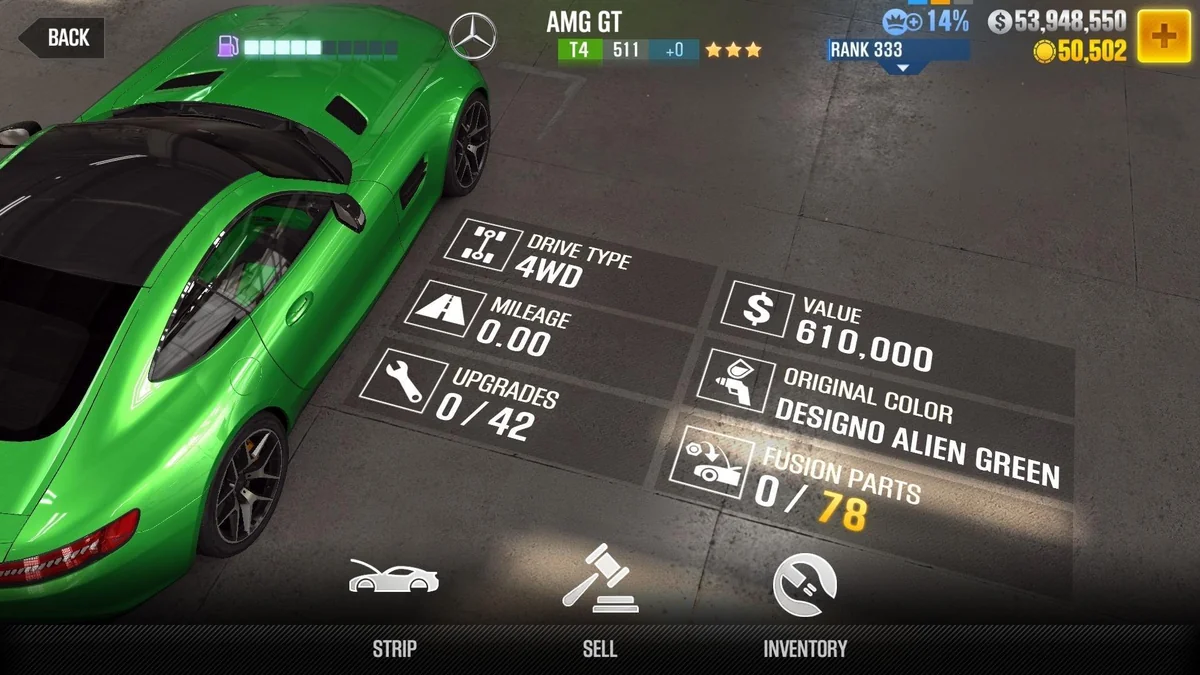Mercedes-AMG AMG GT CSR2 fusion parts and tune setup