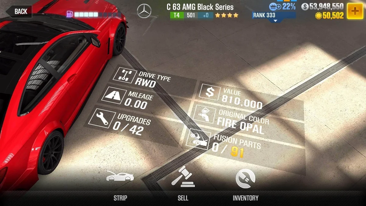 Mercedes-Benz C 63 AMG Black Series CSR2 fusion parts and tune setup