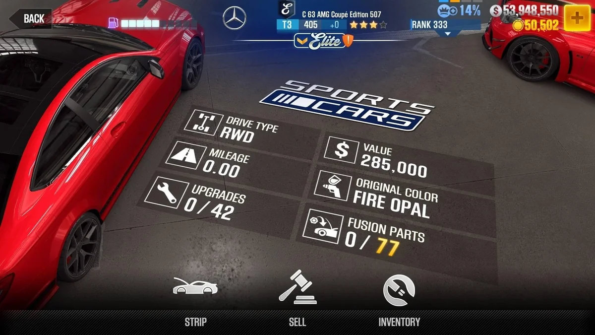 Mercedes-Benz C 63 AMG Coupe Edition 507 CSR2 fusion parts and tune setup