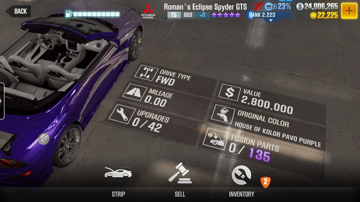 Mitsubishi Roman's Eclipse Spyder GTS CSR2 fusion parts and tune setup