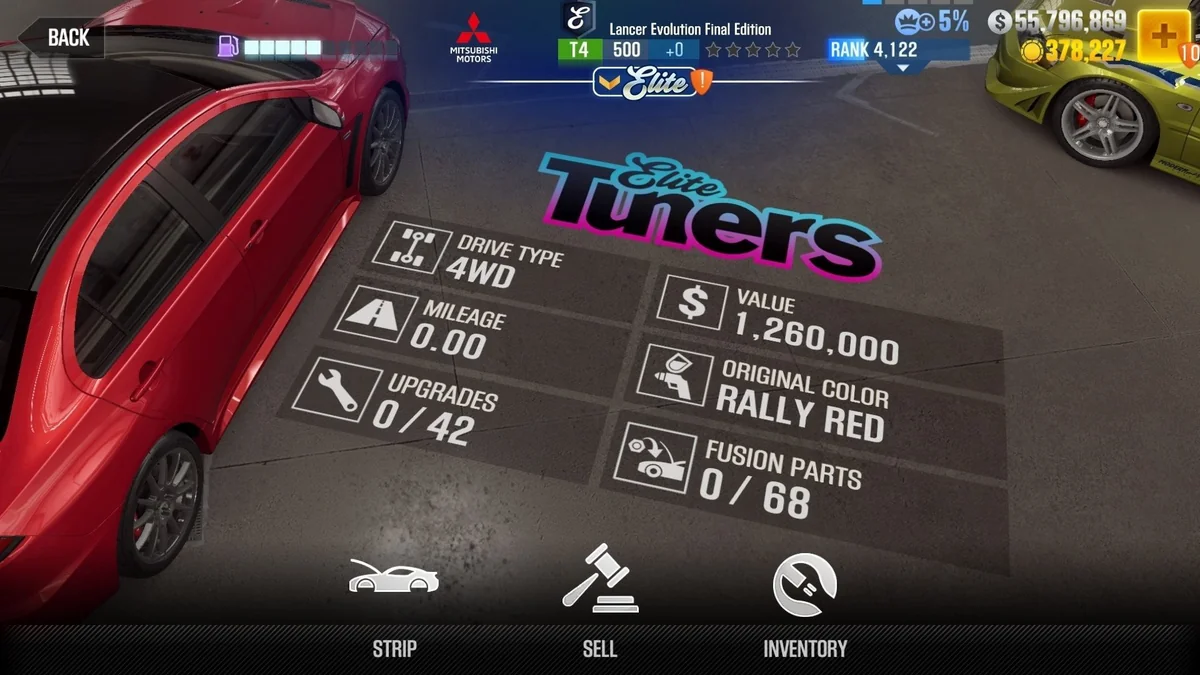 Mitsubishi Lancer Evolution Final Edition CSR2 fusion parts and tune setup