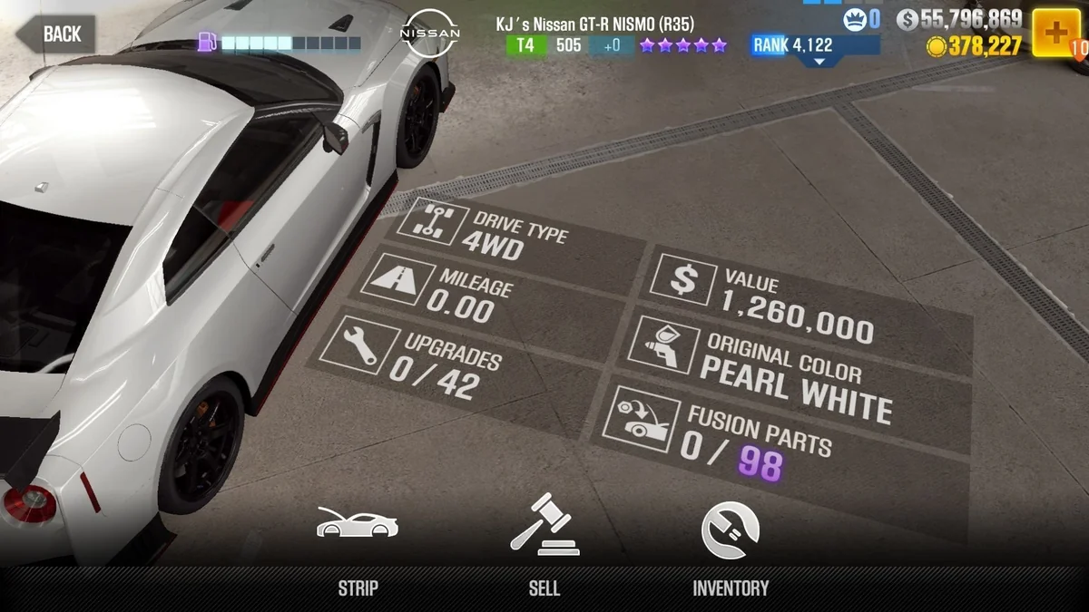 Nissan KJ's Nissan GT-R NISMO (R35) CSR2 fusion parts and tune setup