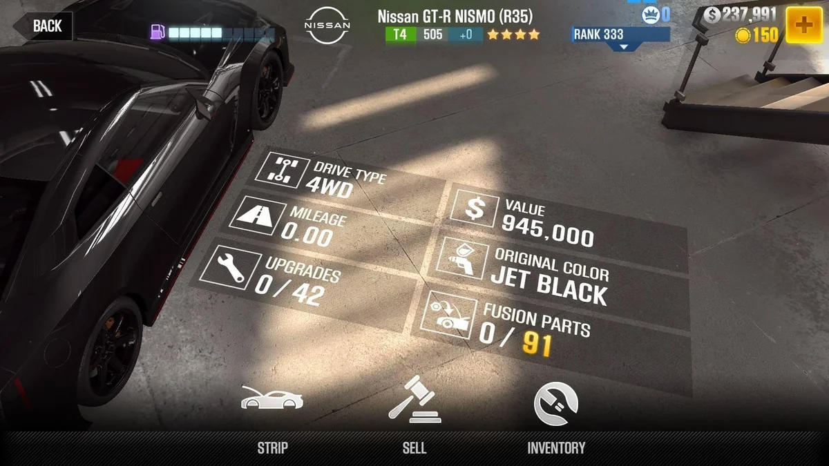 Nissan GT-R NISMO (R35) CSR2 fusion parts and upgrade breakdown, tier 4 gold star car