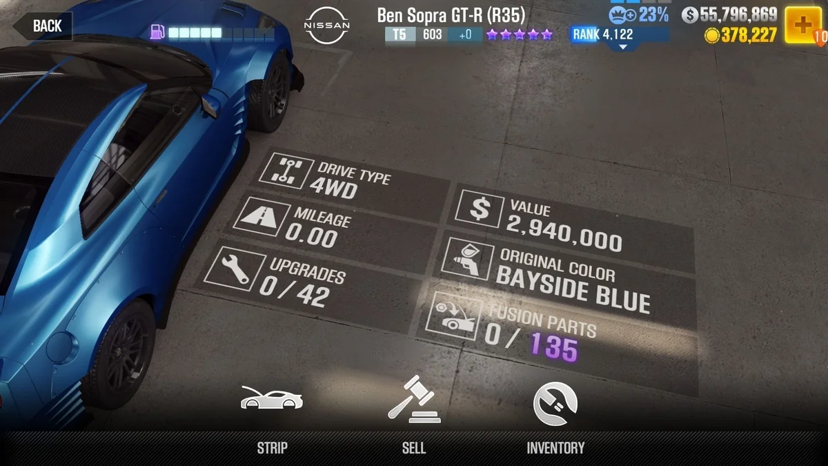 Nissan Brian's Ben Sopra GT-R (R35) CSR2 fusion parts and tune setup