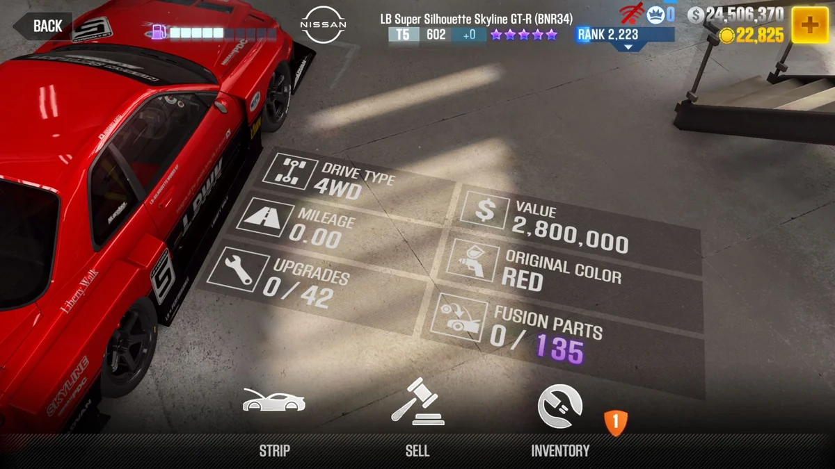Nissan LB Super Silhouette Skyline GT-R (BNR34) CSR2 fusion parts and tune setup