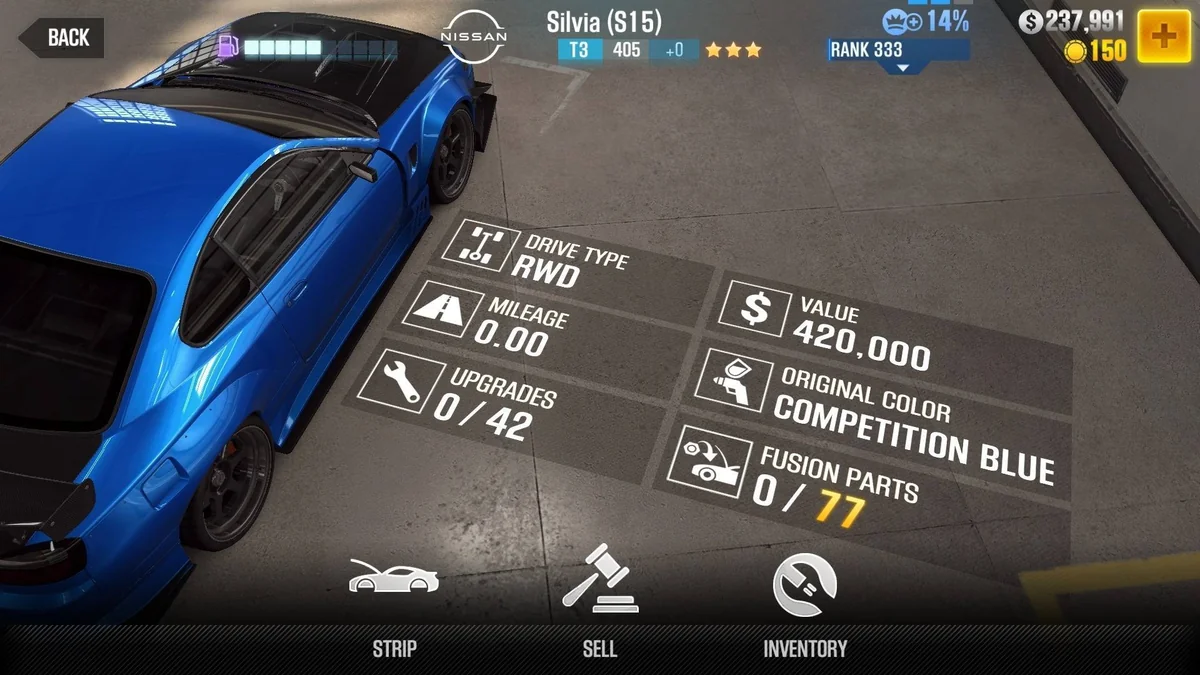 Nissan Silvia (S15) CSR2 fusion parts and upgrade breakdown, tier 3 gold star car