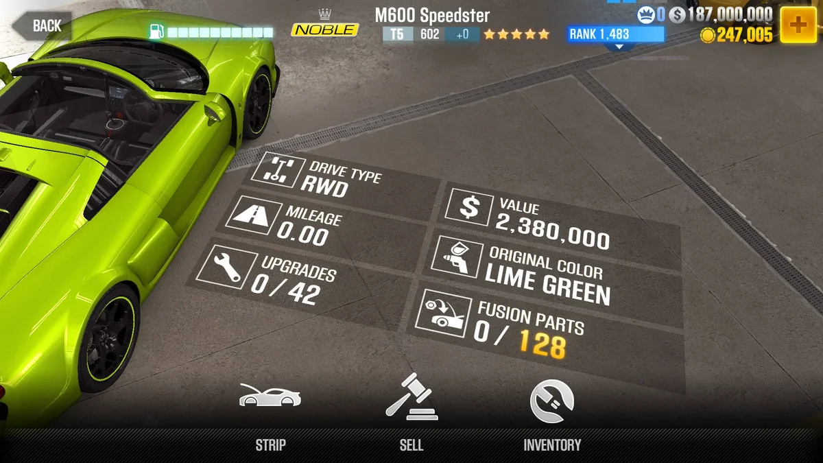 Noble M600 Speedster CSR2 fusion parts and upgrade breakdown, tier 5 gold star car