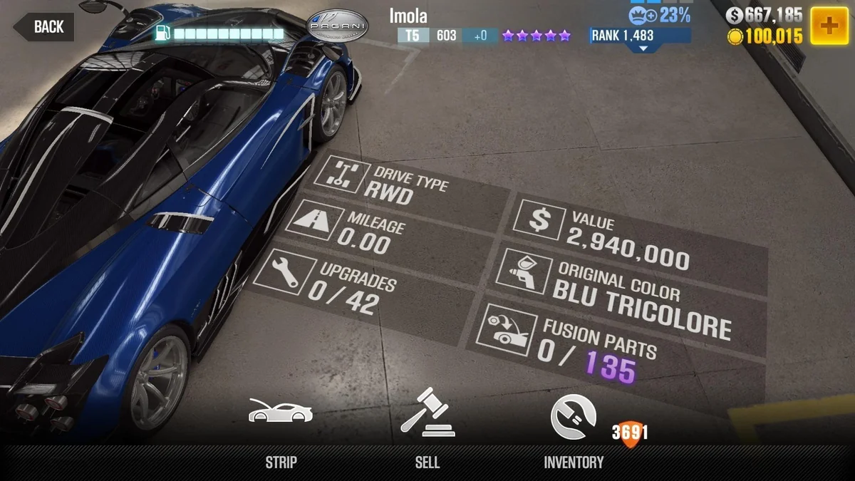 Pagani Imola (Blue) CSR2 fusion parts and tune setup