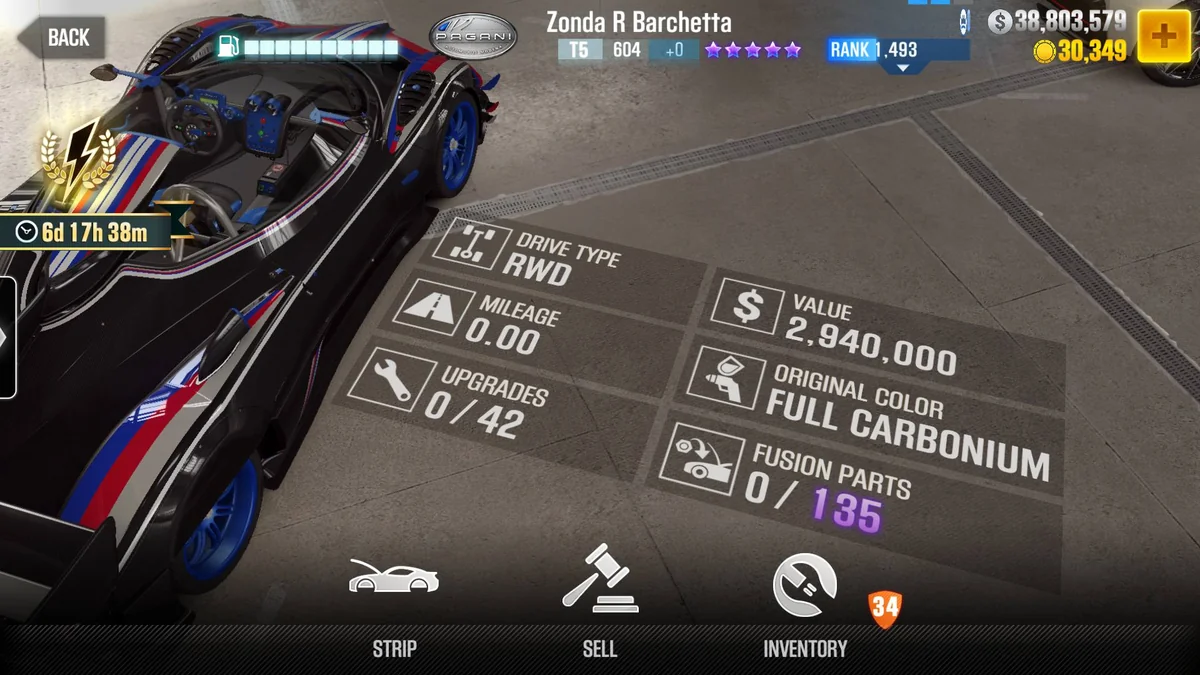 Pagani Zonda R Barchetta CSR2 fusion parts and tune setup