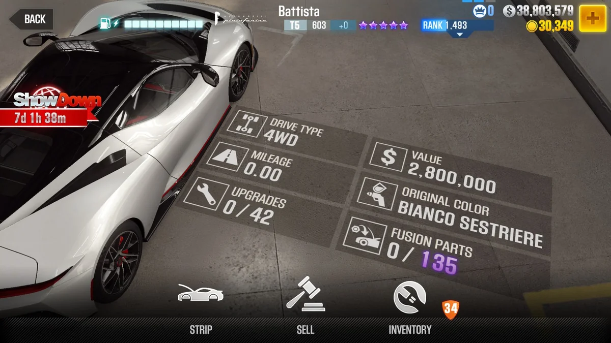 Pininfarina Battista CSR2 fusion parts and upgrade breakdown, tier 5 gold star car