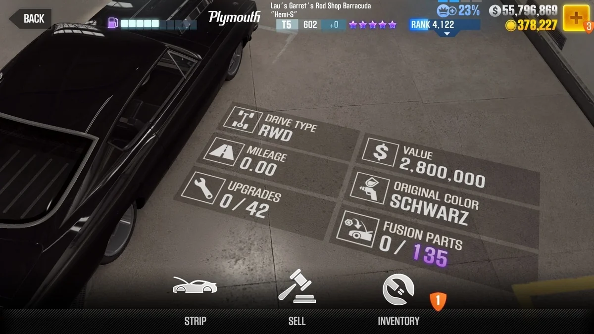 Plymouth Lau's Garret's Rod Shop Barracuda ''Hemi-S'' CSR2 fusion parts and tune setup