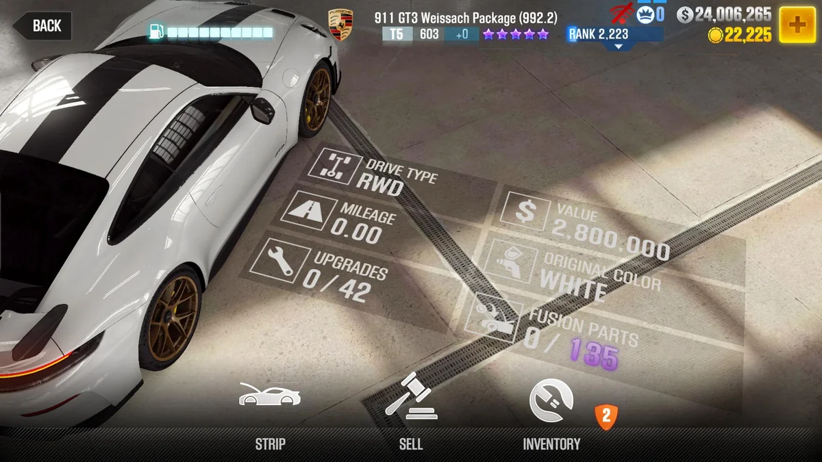 Porsche 911 GT3 Weissach Package (992.2) CSR2 fusion parts and tune setup