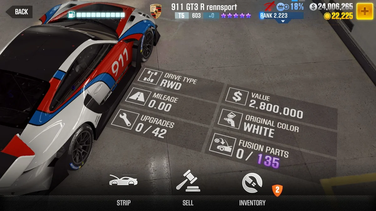 Porsche 911 GT3 R rennsport CSR2 fusion parts and tune setup
