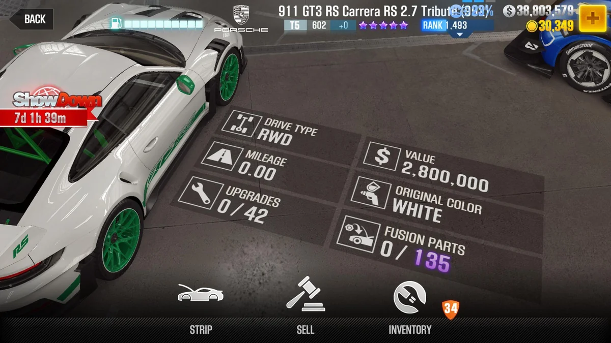 Porsche 911 GT3 RS Carrera RS 2.7 Tribute CSR2 fusion parts and tune setup